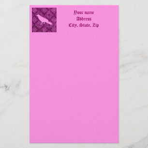 Papelaria Corvo cor-de-rosa no damasco cor-de-rosa e roxo