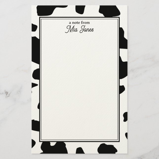 Papelaria Cow Print Pattern Black and White Personalized (Frente)