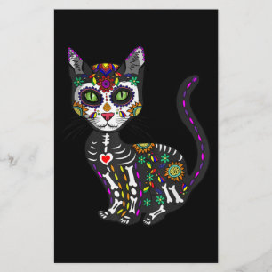 Papelaria Crânio De Açúcar Gato Mexicano Dia das Bruxas d