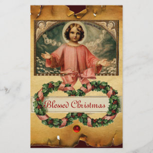 PAPELARIA CRIANÇA JESUS COM ANJOS E COROAS DE CHRISMAS