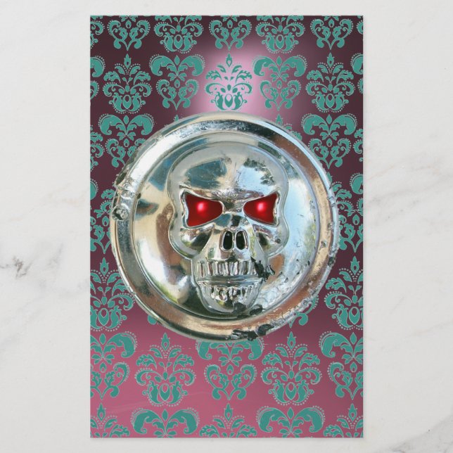 Papelaria CROMA SKULL DAMASK Azul Rosa Púrpura Ametista (Frente)