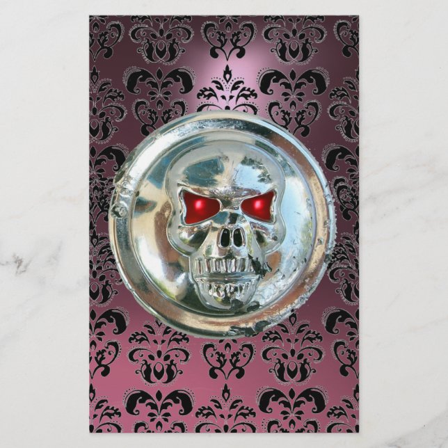 Papelaria CROMA SKULL DAMASK Rosa Ametista Roxo (Frente)