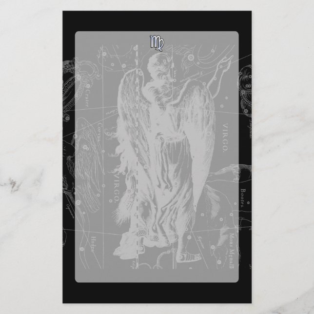 Papelaria Cromo como Virgo Zodiac Sinal em Hevélio em Preto (Frente)