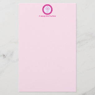Papelaria Cruz Cristã Feminina Rosa Personalizada