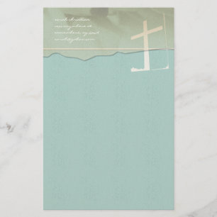 Papelaria Cruz Cristã Rosa em Azul Aqua
