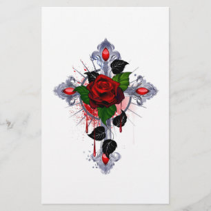 Papelaria Cruz de Prata com uma Rosa Vermelha