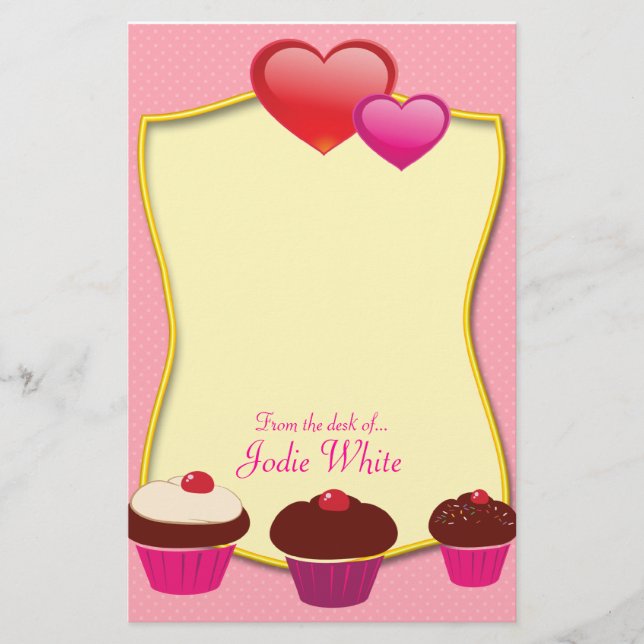 Papelaria Cupcakes cor-de-rosa - da mesa de... (Frente)