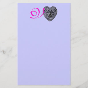 Papelaria CUPID LACE HEART MONOGRAMA, azul-rosa