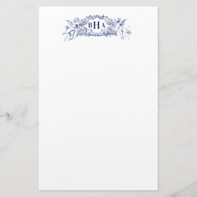 Papelaria Cupídeos azuis e Monograma (Frente)