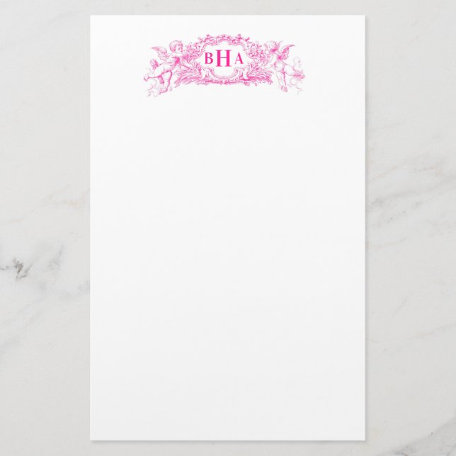 Papelaria Cupídeos e Monograma Rosa (Frente)