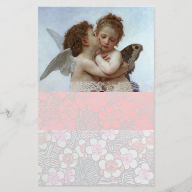 Papelaria Cupido e Psique crianças, rosa branco (Frente)