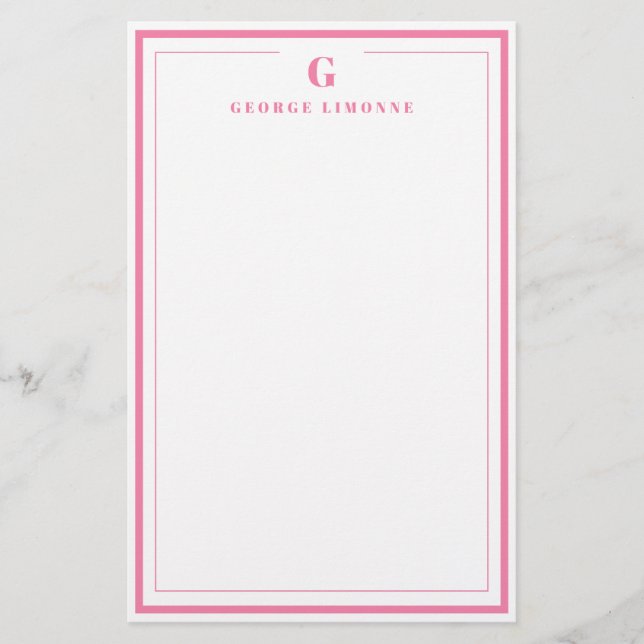 Papelaria Custom Monogram Pink Border Stationery  (Frente)