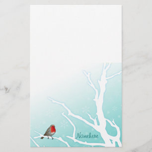 Papelaria Customizável: Pisco de peito vermelho em uma