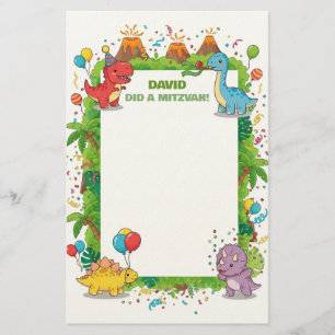 Papelaria Cute Dinosaur Childrens Nome Personalizado Mitzvah
