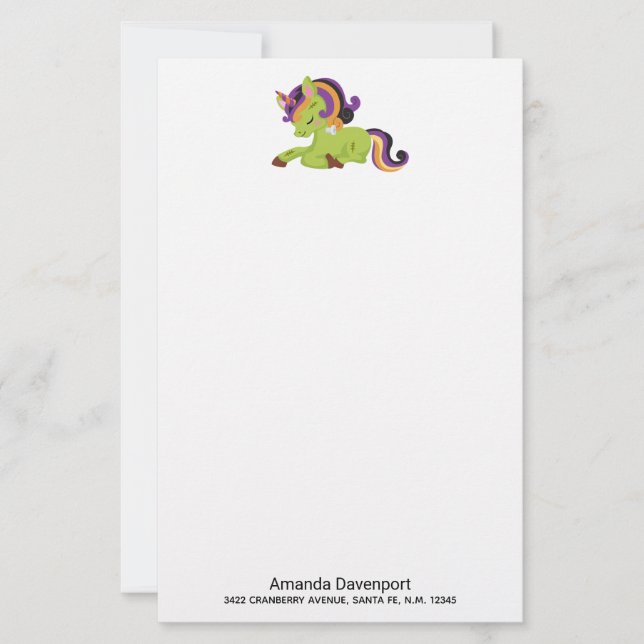 Papelaria Cute Frankenstein Unicorn Halloween (Frente)