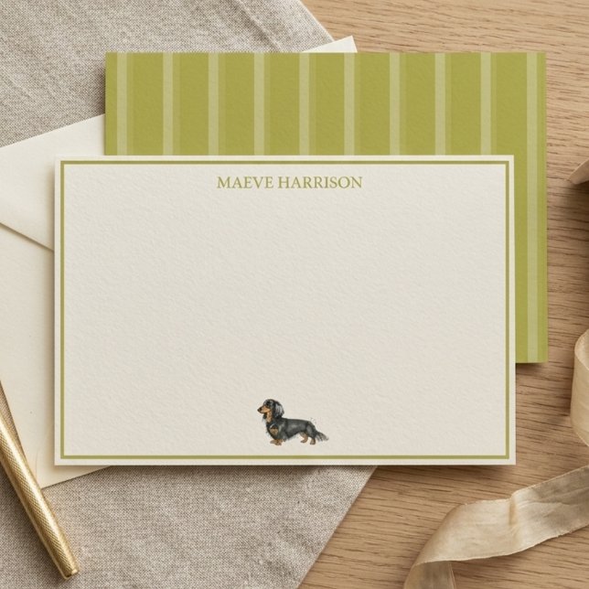 Papelaria Dachshund Listrado de Chartreuse Esnobe (Preppy Chartreuse Stripe Dachshund Stationery)