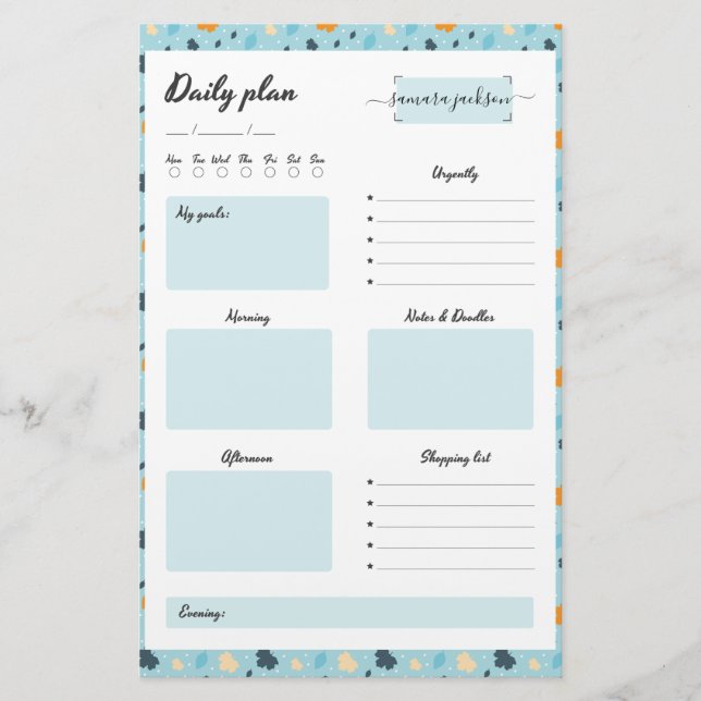 Papelaria Daily Planner personalizado, elegante - azul (Frente)