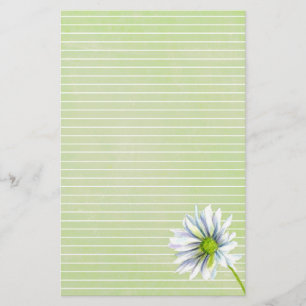Papelaria Daisy Flower White Lined Sage Green