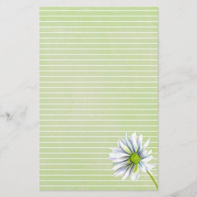 Papelaria Daisy Flower White Lined Sage Green (Frente)