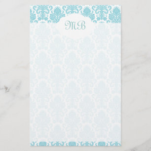 Papelaria Damasco azul Monogrammed