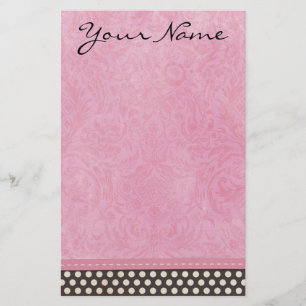 Papelaria Damasco cor-de-rosa personalizado com bolinhas