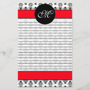 Papelaria Damasco vermelho & branco personalizado monograma