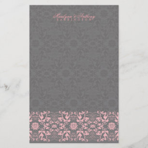 Papelaria Damask Swirls Lace Licorice Obrigado Stationery