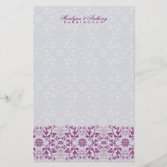 Papelaria Damask Swirls Lace Orchid Obrigado Stationery (Frente)