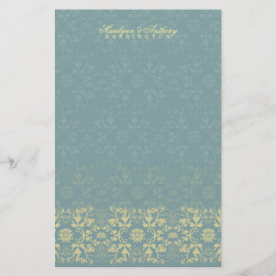 Papelaria Damask Swirls Lace Peacock Obrigado Stationery