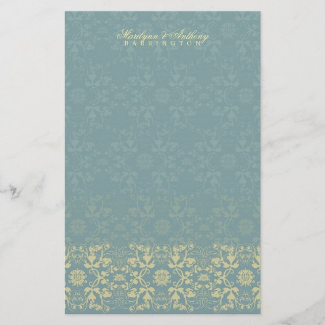 Papelaria Damask Swirls Lace Peacock Obrigado Stationery (Frente)