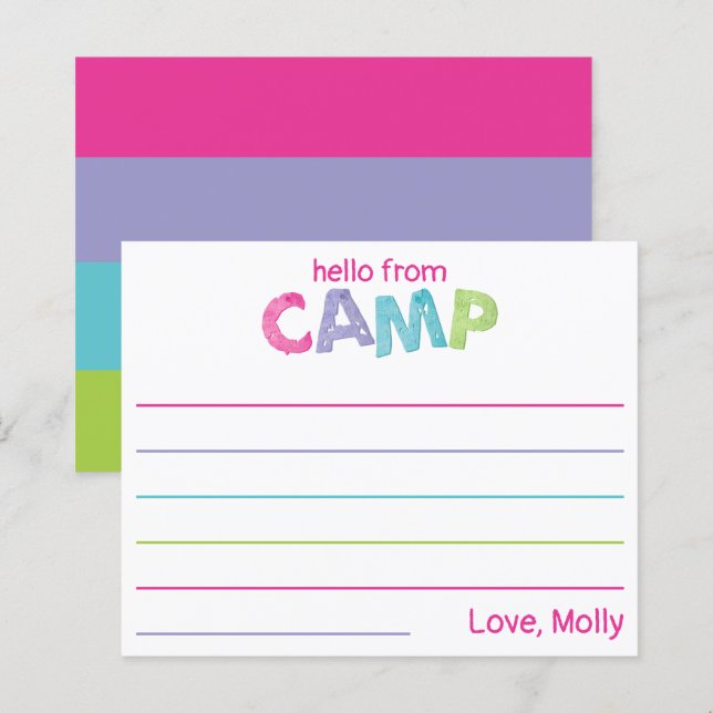 Papelaria de Acampamento de Verão Rústico Rosa Fem (Frente/Verso)