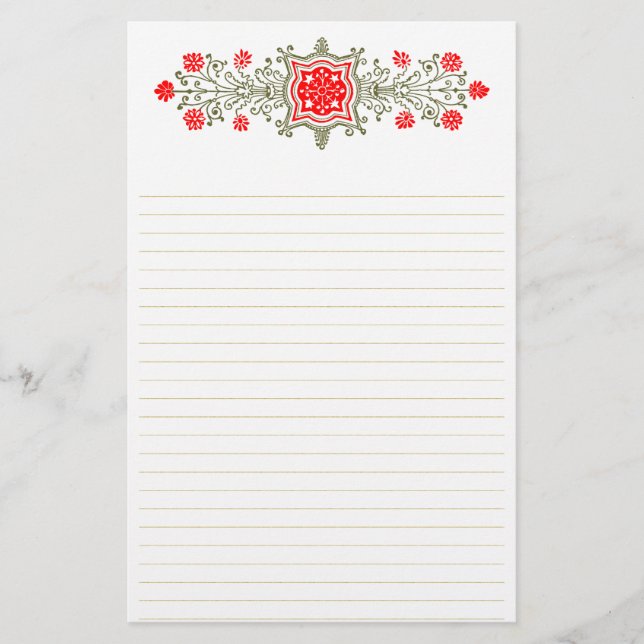 Papelaria de Arte Floral Vermelha e Dourada (Frente)