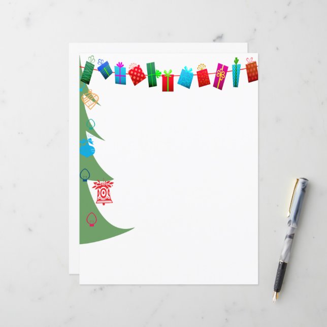 Papelaria de árvore de Natal e presentes (combinan (Frente/Verso In Situ)