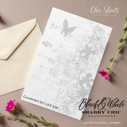 Papelaria de Borboleta Shabby Chic Preto e Branco