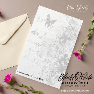 Papelaria de Borboleta Shabby Chic Preto e Branco