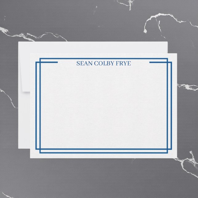 Papelaria de Cartão de Nota com Borda Azul Marinho (modern minimalist personalized note card set)