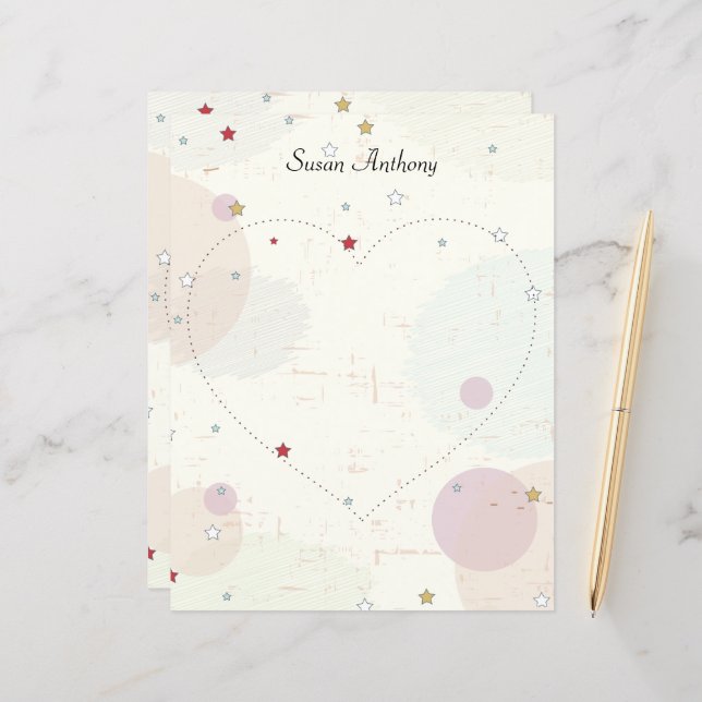 Papelaria de Coração com Estrelas Angustiadas do D (Frente/Verso In Situ)