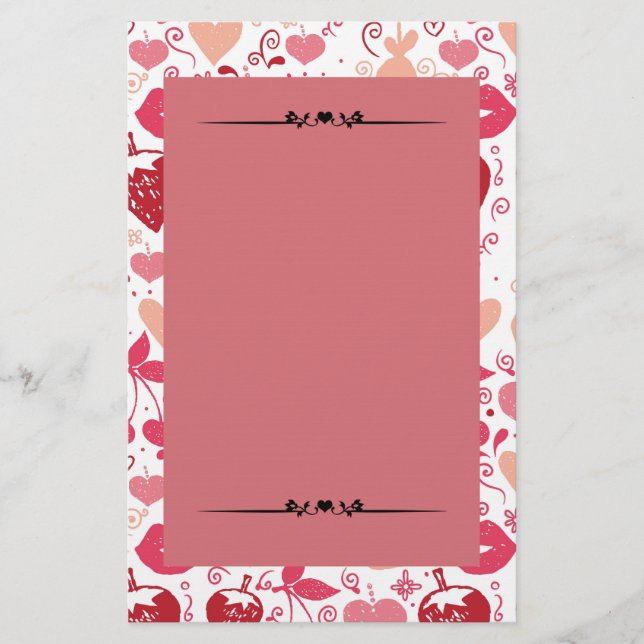 Papelaria de Corações Rosa e Vermelho Românticos (Frente)