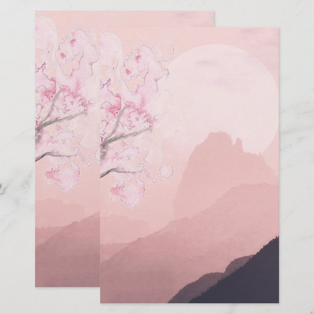 Papelaria de horizonte rosa suave (Frente/Verso)