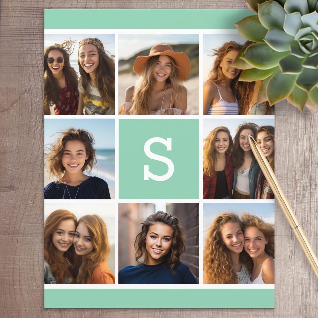 Papelaria de Monograma com Colagem de Fotos em Ver (Personalized Stationery)