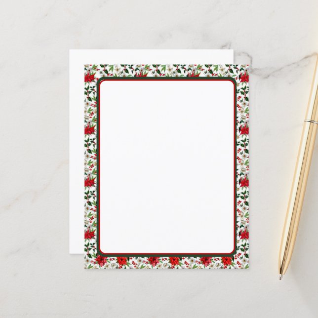 Papelaria de Natal com poinsétia e azevinho (Frente/Verso In Situ)