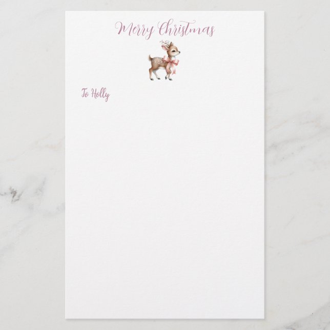 Papelaria de Natal Personalizada de Rena Doce (Frente)