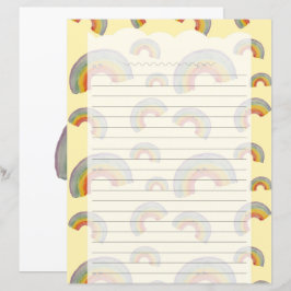 Papelaria de Papel Amarelo Pastel Kawaii Arco-íris