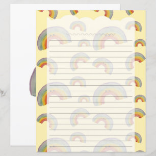 Papelaria de Papel Amarelo Pastel Kawaii Arco-íris