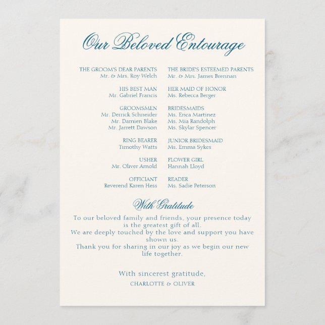 Papelaria de Programa de Casamento em Azul Empoeir (Verso)