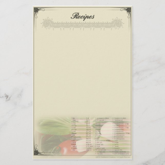 Papelaria de Receitas Sem Linhas (Frente)