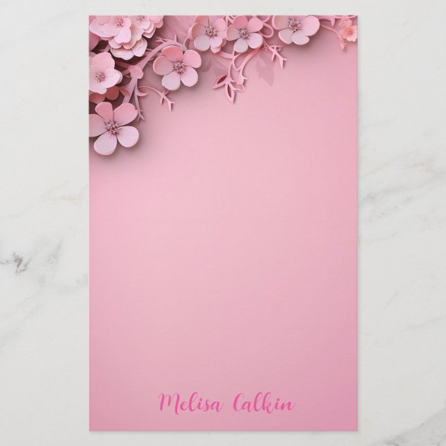 Papelaria Decoração das flores rosa com fundo rosa (Frente)