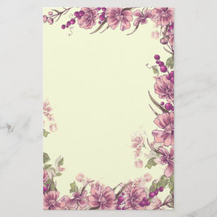 Papelaria Decoração roxa da flor e da beira das bagas
