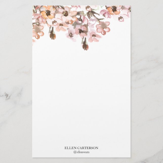 Papelaria Delicate Garden Floral Monogram Stationery Paper (Frente)