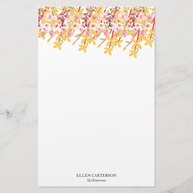 Papelaria Delicate Garden Floral Monogram Stationery Paper (Frente)